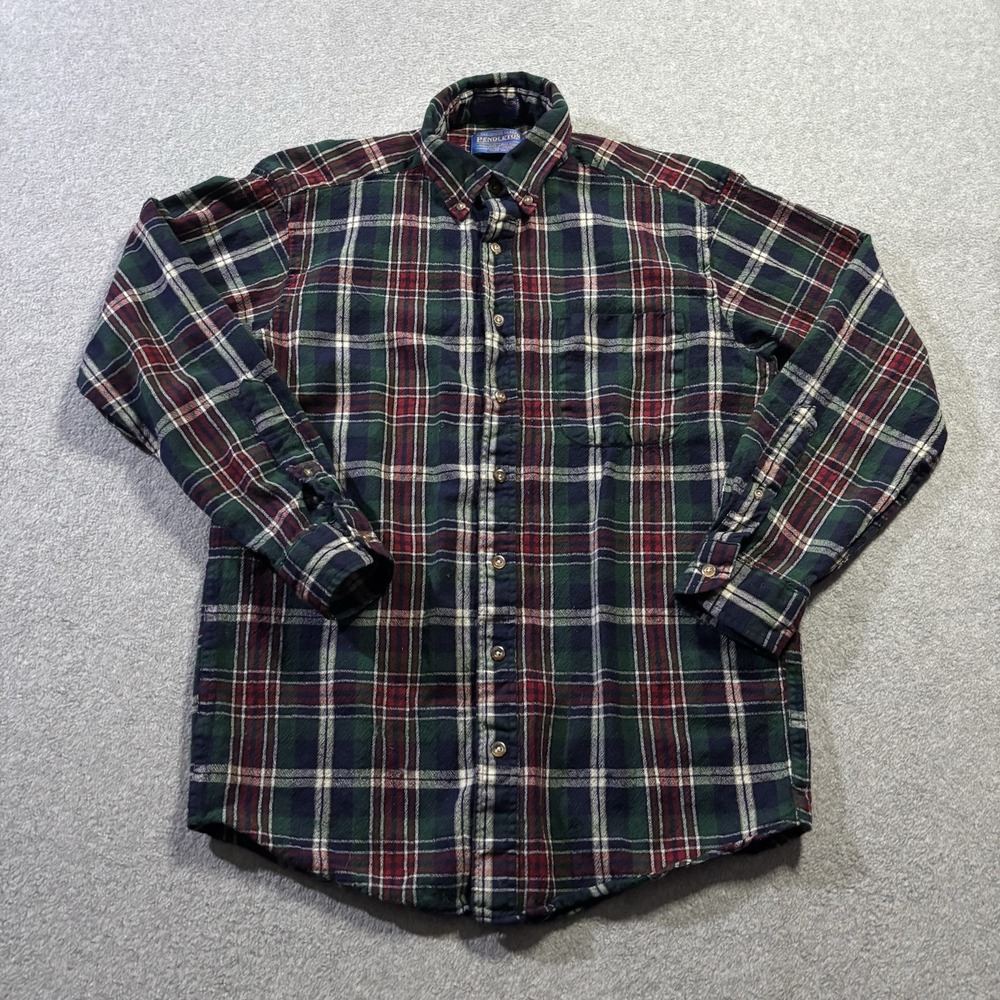 Vintage Sir Pendleton Worsted Wool Plaid Flannel Shirt Mens M Long Tartan